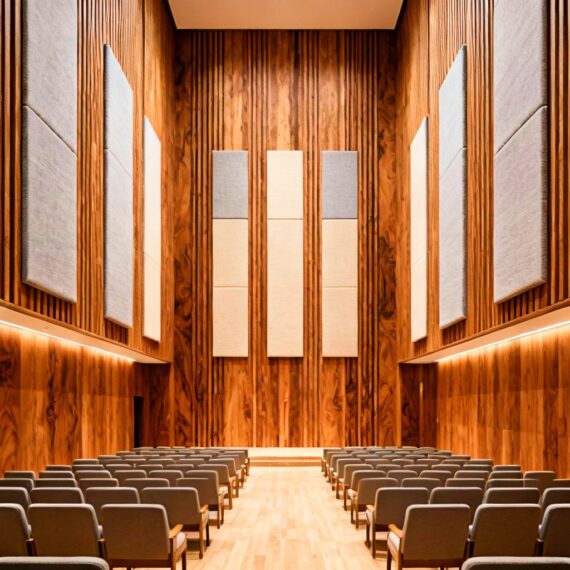 Murano Timber Acoustic Panels installed on walls to enhance sound quality and add natural warmth.