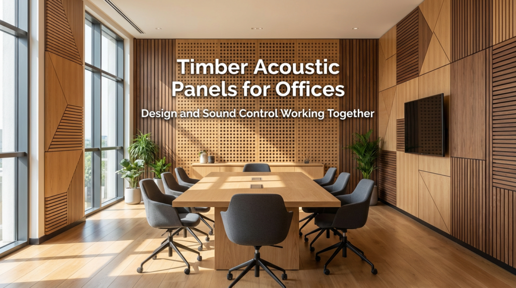 perforated timber acoustic wall panels installed in modern office meeting room